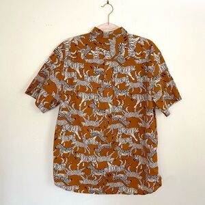 Safari Tiger Cheetah Zebra Print XL Button Down Short Sleeve Shirt by Old Navy